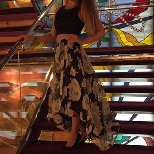 Black & gray floral two-piece formal dress. Size 3. Gently worn.